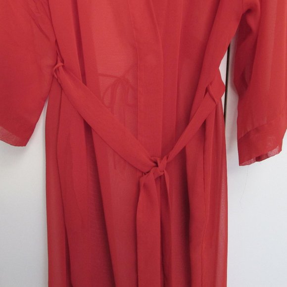 Cerie Long Red Sheer Polyester Robe Dressing Gown Peignoir Negligee Size L/XL - Picture 2 of 9